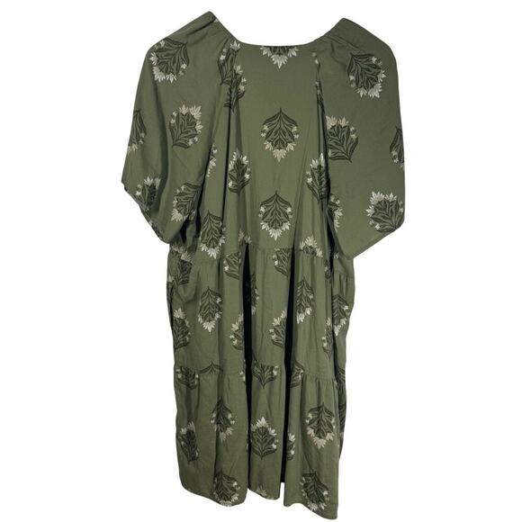 Old Navy Plus Size Dress Women XL Green Floral Pocket Spring Peasant Tiered - Picture 2 of 8